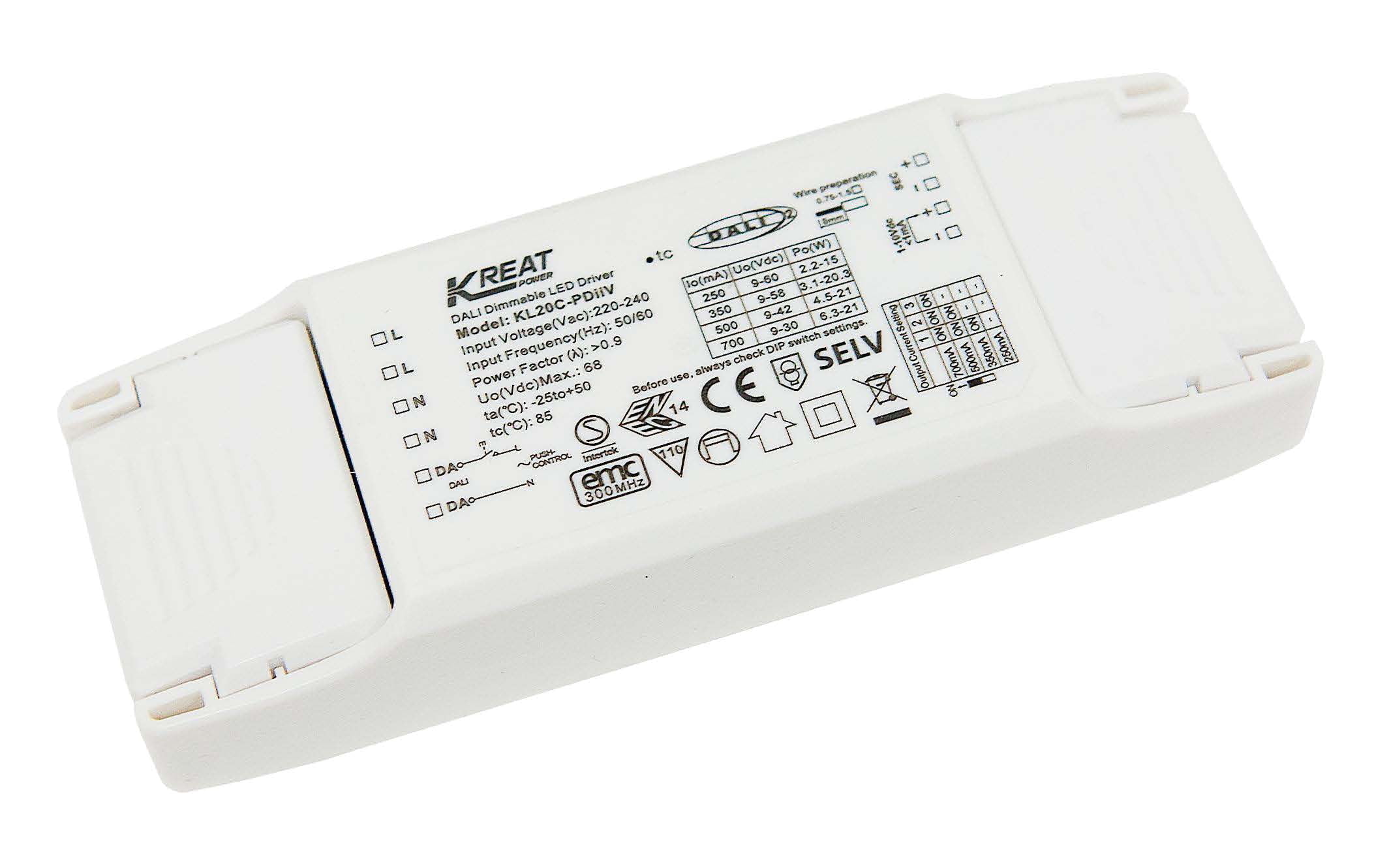 Kreat Power / Merrytek 20W 250-700MA Constant Current Dali & 0-10V Dimmable LED Driver