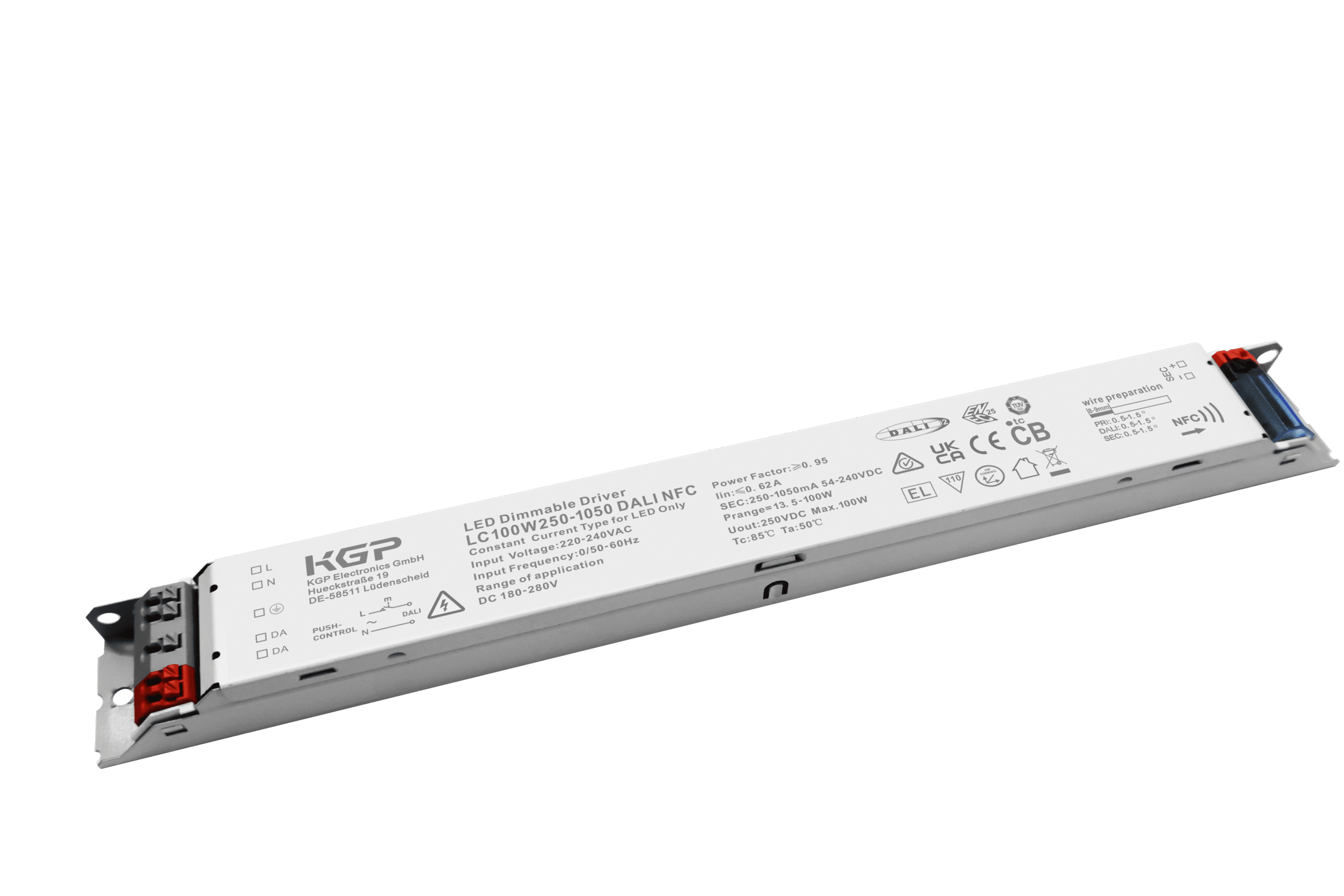 KGP 100W 250-1050MA Dali Dimmable Constant Current LED Driver Slimline Linear