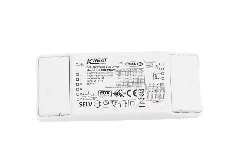 Kreat Power / Merrytek 10W 100-440MA Constant Current Dali & 0-10V Dimmable LED Driver